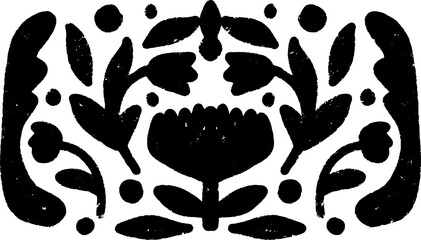 Grunge monochrome texture background symmetrical, floral. Abstract black vector background