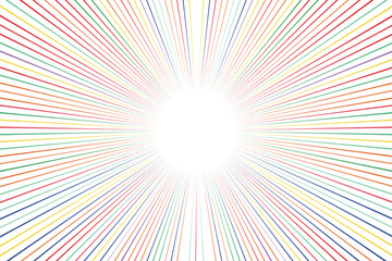 カラフルな集中線　丸いフレーム素材
