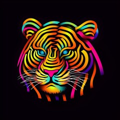 Lion in neon lights illustration, ai generated