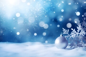 Fototapeta na wymiar Blue tones christmas background with ball and snowflake, ai generated