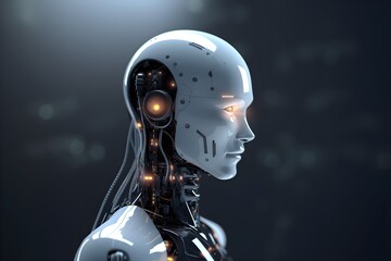 AI concept, modern robot head, ai generated