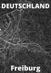 City Freiburg map with streets rivers and lakes germany