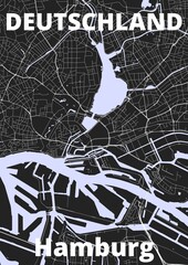 City Hamburg map with streets rivers and lakes germany