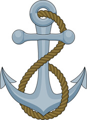 An anchor from a ship or boat with a rope wrapped around it nautical illustration