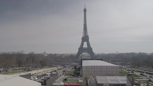 Paris, France - The Tour Eiffel Tower La dame de fer seen from Parvis des Droits de l'Homme
