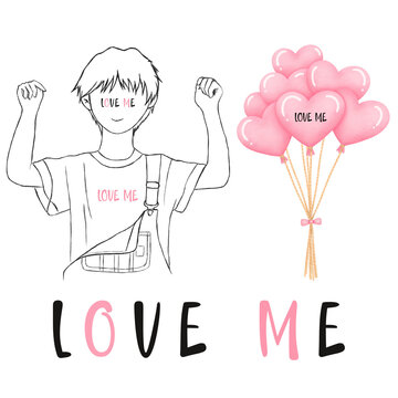  LOVE ME illustration of a boy Clipart 