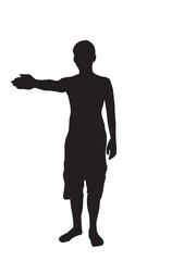 The standing man raised his right arm.