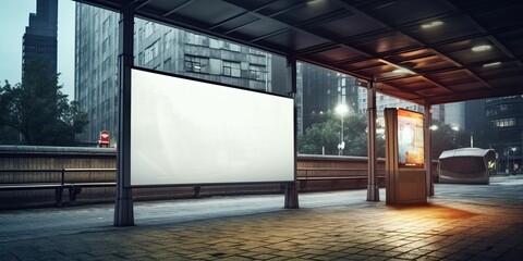 Marquee with a blank advertising banner for advertising. Generative AI