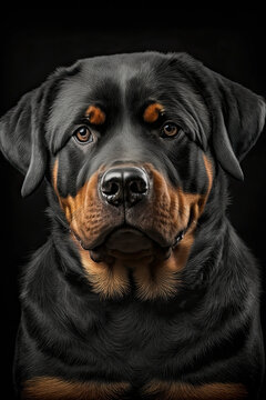 Generative AI illustration studio portrait style image of Rottweiler pedigree dog breed