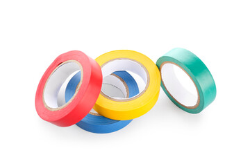 Adhesive tape rolls on white background