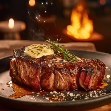 Beefsteak  with melted butter on top 