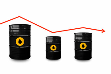 Crude oil prices. Crude oil barrels on a white background with soft shadow. Sanctions and embargo...