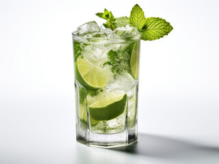 Generative ai illustration of glass of mojito cocktail with lemon and mint
