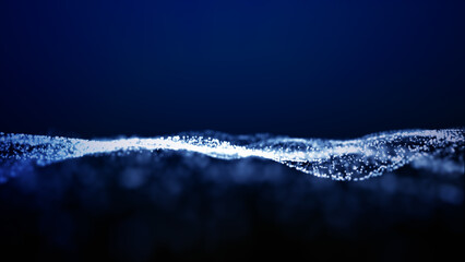 Particle wave digital abstract background, Blue color and particles rising, 3D rendering