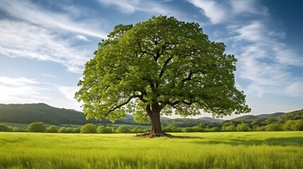 Fototapeta na wymiar beautiful big old tree in the field Generative AI, AI Generated