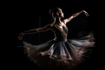 Generative AI - Captivating Portrait of a Ballerina in Mid-Performance with Chiaroscuro Lighting