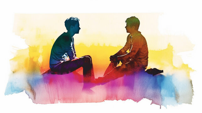 Watercolor Painting of Two People talking, Having a Therapy