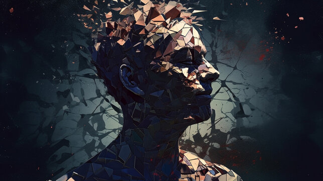 Man's Head Shattering Into Pieces, Mental Health Concepts, Generative AI