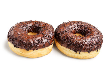 Sweet chocolate donuts on white background