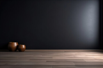 Chiaroscuro Elegance: Empty Light-Dark Wall with Wooden Floor