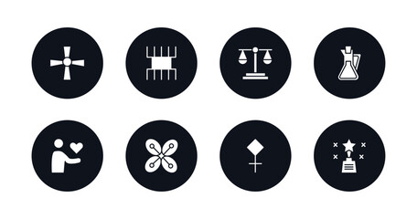 symbol for mobile filled icons set. filled icons such as soot, lifes challenges, justice, vinegar, loyalty, affluence, sulphur, excellence vector.