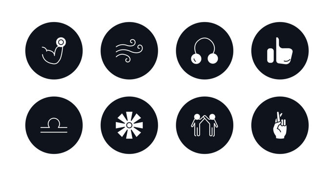 symbol for mobile filled icons set. filled icons such as strength, air, coagulation, greatness, libra, craftiness, friendship, good luck vector.
