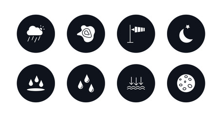 symbol for mobile filled icons set. filled icons such as downpour, isobars, anemometer, twilight, deluge, raindrops, atmospheric pressure, waxing moon vector. - obrazy, fototapety, plakaty