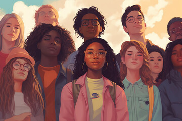 illustration of a group of diverse young people
