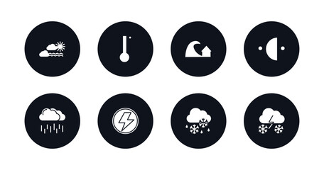 symbol for mobile filled icons set. filled icons such as calm, degree, tsunami, last quarter, steady rain, light bolt, sleet, snow storms vector.