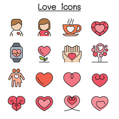 Heart and Love color line icon set