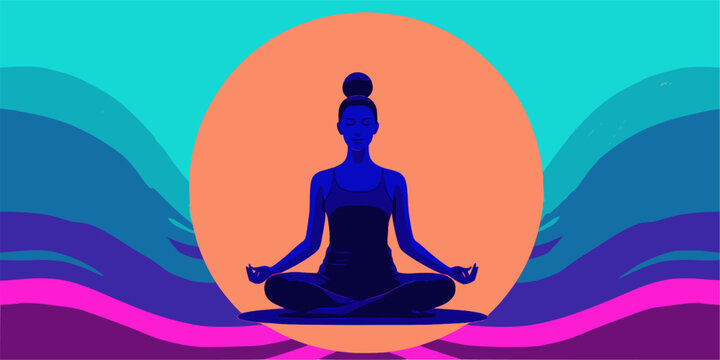 Silhouette of yoga woman on a brightly colored background, mindfullness concept, new year's resolution, Mindfulness Day.