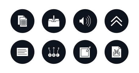 symbol for mobile filled icons set. filled icons such as document with tables, file inbox, sound on, up chevron, left side alignment, abc item chart, external, remove right frame vector.