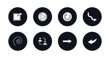 symbol for mobile filled icons set. filled icons such as export arrow, play video button, restart, curve right arrow, spiral tool, exchange personel, arrow pointing right, curve left vector. - obrazy, fototapety, plakaty