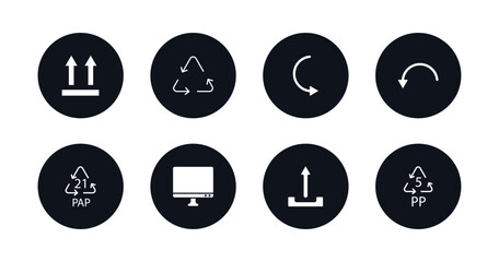 symbol for mobile filled icons set. filled icons such as up side, recycable, curved arrows, curve arrows, 21 pap, display, upload button, 5 pp vector.