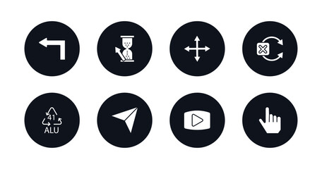 symbol for mobile filled icons set. filled icons such as left turn, wait cursor, four expand arrows, no tittling, 41 alu, navigation arrows, video play, mouse cursor vector.