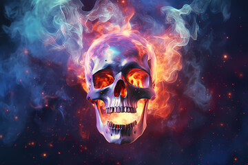 Realistic photo ornate skull exploding. Generative AI
