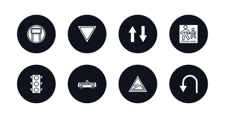 symbol for mobile filled icons set. filled icons such as tall, yield, way road, school ahead, traffic lights, tram, steep descent, u turn vector.