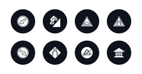 symbol for mobile filled icons set. filled icons such as keep left, hill, hump, narrow road, keep right, narrow bridge, no camping, museum vector.