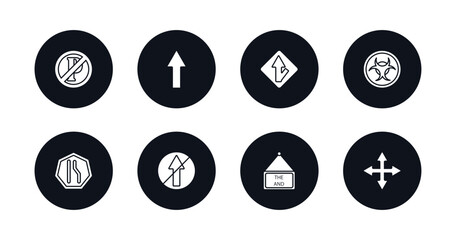 symbol for mobile filled icons set. filled icons such as no parking, straight, merging, biological hazard, narrow lane, no straight, end of way, crossroads vector.