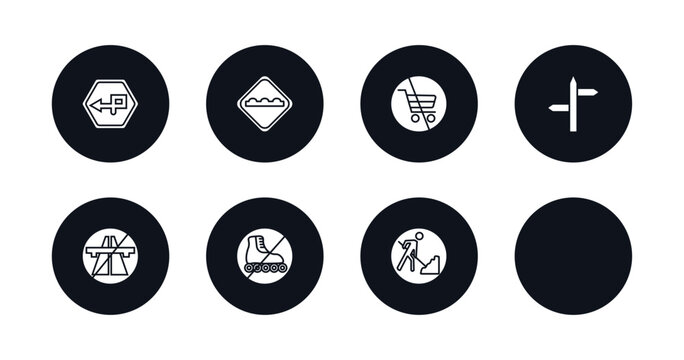 symbol for mobile filled icons set. filled icons such as degree curve road, bump, no shopping cart, lovemaking, road, end motorway, no skating, road work vector.