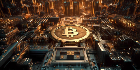a golden Bitcoin crypto blockchain technologie. Generative AI