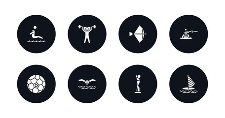 symbol for mobile filled icons set. filled icons such as long jump, weightlifter, archery, wakeboarding, soccer ball, swimming, award, windsurf vector.