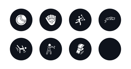 symbol for mobile filled icons set. filled icons such as tennis ball, baseball glove, aerobics, baton twirling, rallycross, aikido, kickboxing, mixed martial arts vector.