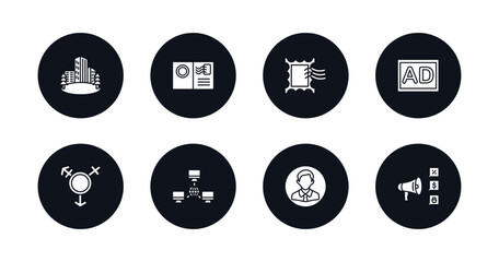 symbol for mobile filled icons set. filled icons such as flats, postcard with stamp, post stamp, ad, transgender, network conecction, user avatar, promotion vector.