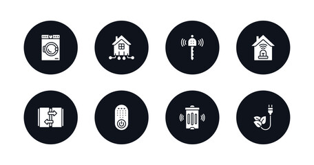 symbol for mobile filled icons set. filled icons such as washer hine, automation, remote vehicle, alarm system, automated door, remote, smart trash, zero emission vector.