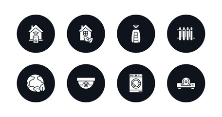 symbol for mobile filled icons set. filled icons such as smart, eco home, smart key, heat leak, environmental, security camera, home devices, cd player vector.