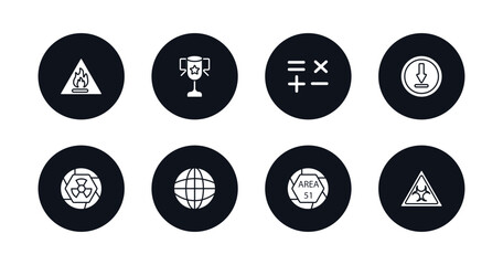 symbol for mobile filled icons set. filled icons such as fire hazard, classroom cup, mathematical, under, radioactive, grid world, area 51, biohazard vector.