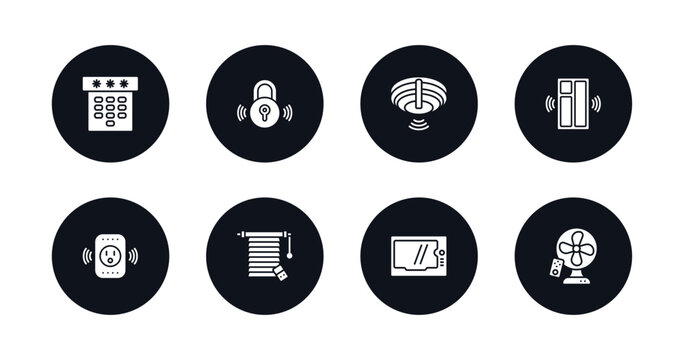 Symbol For Mobile Filled Icons Set. Filled Icons Such As Dial, Locking, Fire Alarm, Windows, Smart Plug, Jalousie Automation, Intercom, Fan Vector.