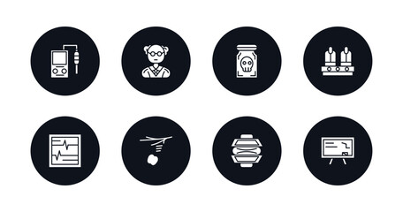 symbol for mobile filled icons set. filled icons such as ph meter, professor, poison, nixie, electrocardiogram, gravity, force, blackboard vector.