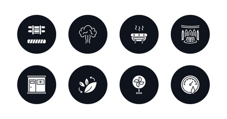symbol for mobile filled icons set. filled icons such as brine cabin, steam jet, snow paradise, turkish bath, infrared heat cabin, fresh air supply, air cooling, asian bath vector.